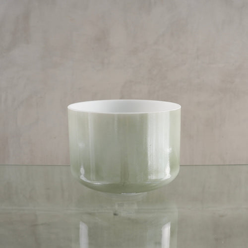 Crystal Tones Alchemy Bowl 10 in C#-10 Green Heart Angel Gold Frosted Rim | 156354