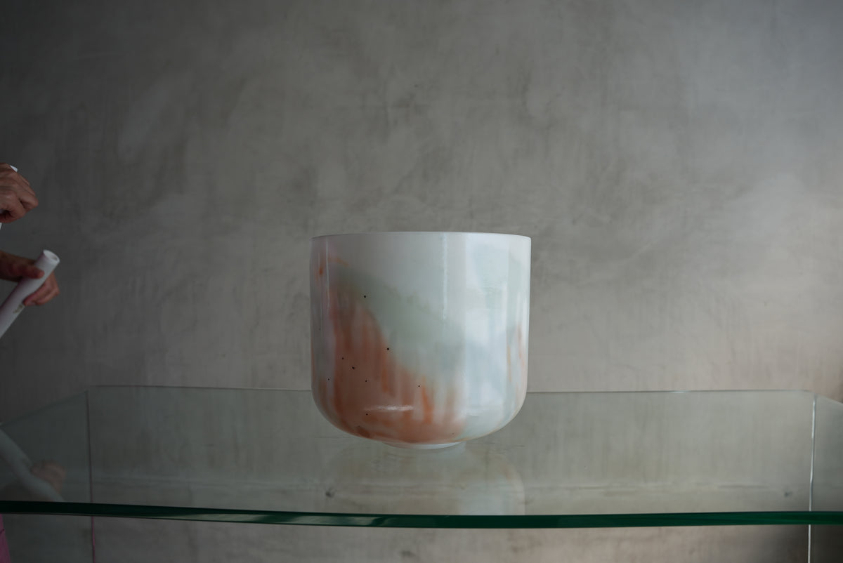 Crystal Tones Alchemy Bowl- 10 in A0 Mt. Smasta Serpentine, Sedona Red Rock, White Light Angel Gold