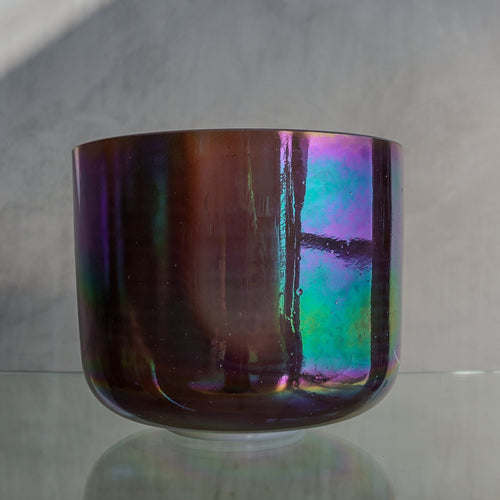 Crystal Tones Alchemy Bowl 12 in C# - 10 Amethyst, Platinum Frosted Inside , Celestial Rings Bowl - OSO Sound Healing