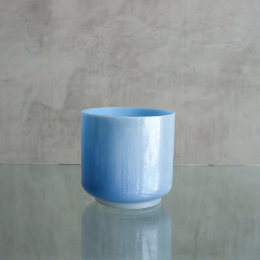 Crystal Tones 6-inch B+10 crystal singing bowl in Egyptian Blue and White Light Angel Gold, with frosted inside, inside view