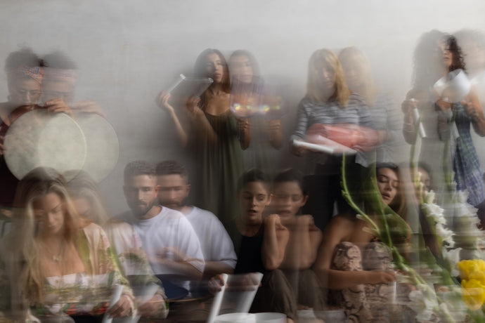 Avery Whitmore Leading a Group Sound Healing Session with Instruments - Inspiring Relaxation and Transformative Healing at OSO Sound Healing in Los Angeles, California
