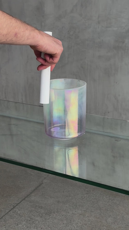 Crystal Tones 6-inch F#-5 crystal singing bowl in Great Salt Lake Salt and Platinum, sound demo video