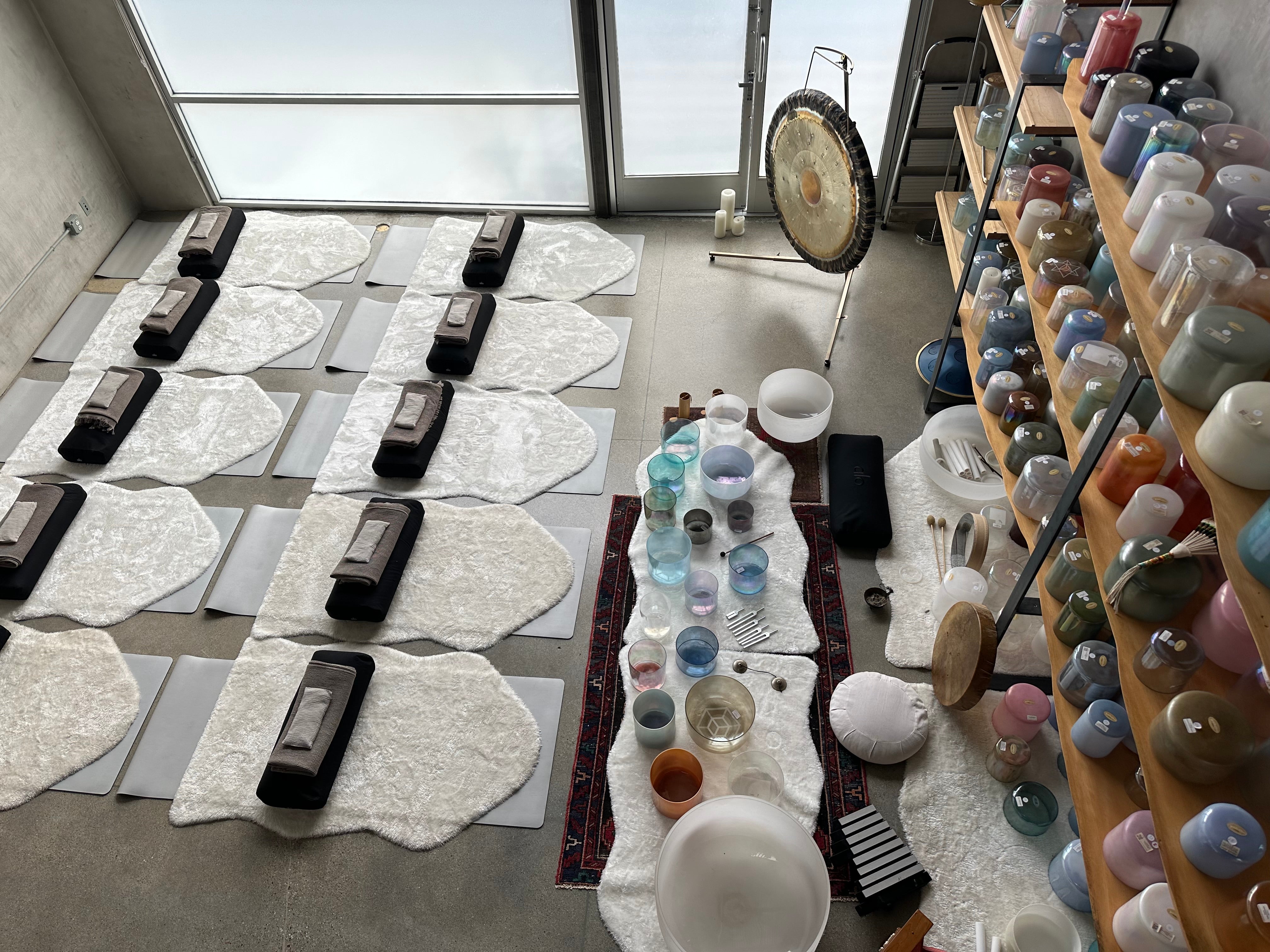 OSO Sound Healing in Los Angeles - Display of High-Quality Healing Instruments Ready for Sound Bath Experiences and Training